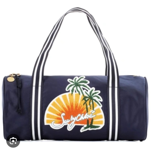 NWOT SEE BY CHLOE ANDY EMBROIDERED SATIN DUFFEL BAG IN SUNSET/GOLD - Picture 1 of 16